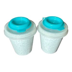 Tupperware Vintage Speckled w/ Clear & Teal Lid Salt & Pepper Midgets Shakers